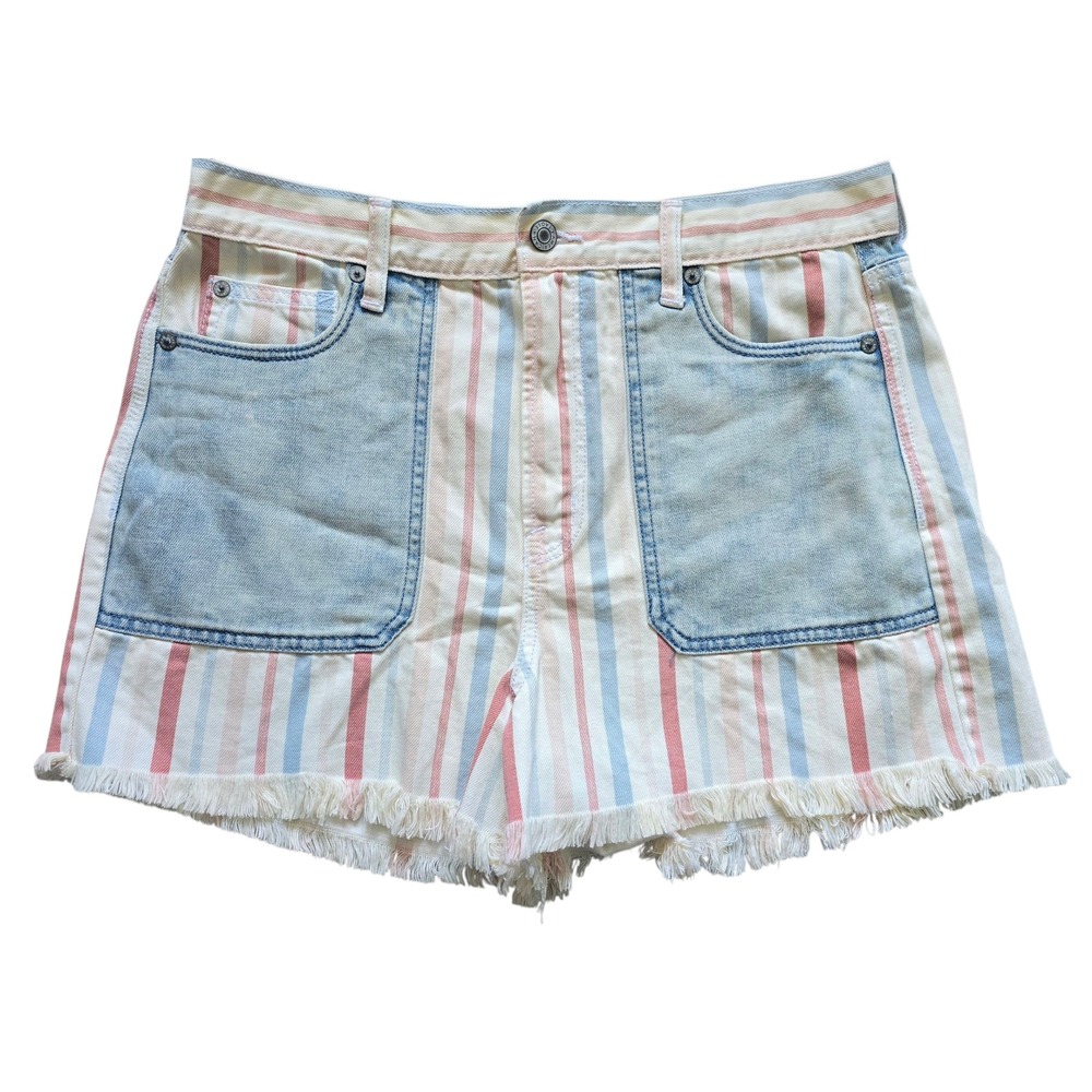 American‎ Eagle Striped Jean Shorts Frayed Hem Distressed Pockets Size 10